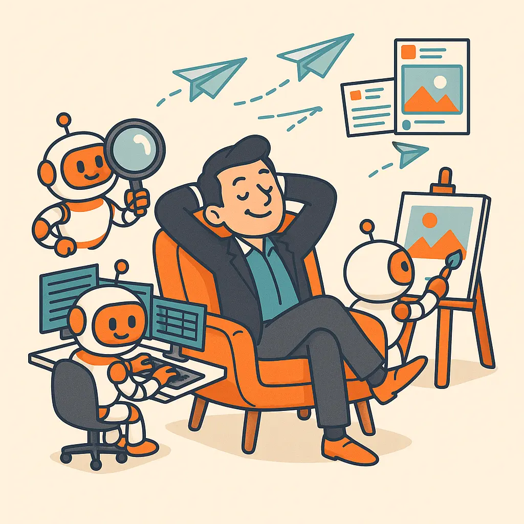 Person relaxing while ai agents work